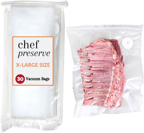 Chef Preserve Reusable Vacuum Sealer Bags - 30 XL BPA-Free Food Storage Bags (12 x 20 in) | Odor-Resistant & Leak-Proof
