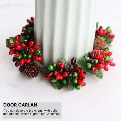 Amosfun Christmas Candle Rings - 6Pcs Artificial Berry Wreaths for Holiday Table Decor