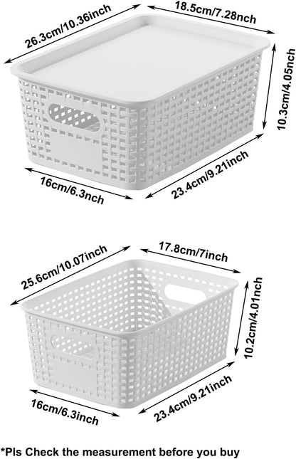 White Plastic Storage Baskets - 12 Pack Stackable Bins with Lids for Organizing | Cute Decorative Containers
