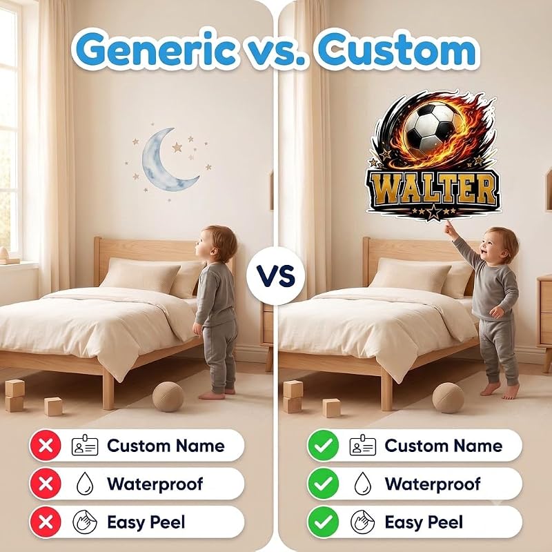 Personalized Soccer Wall Decal with Name - Style 1, Boys Room Football Wall Sticker
