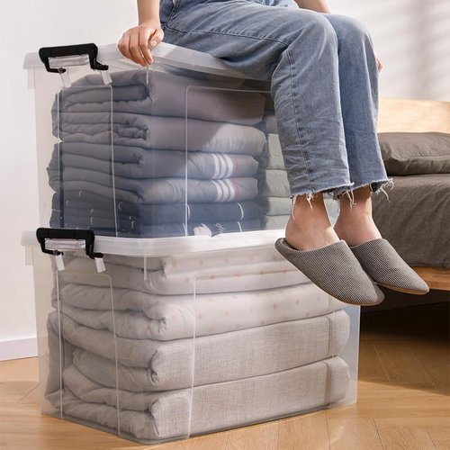 360 QT Clear Storage Bins - Heavy-Duty Stackable Organizers with Lids | BPA-Free, 4 Pack for Home & Office