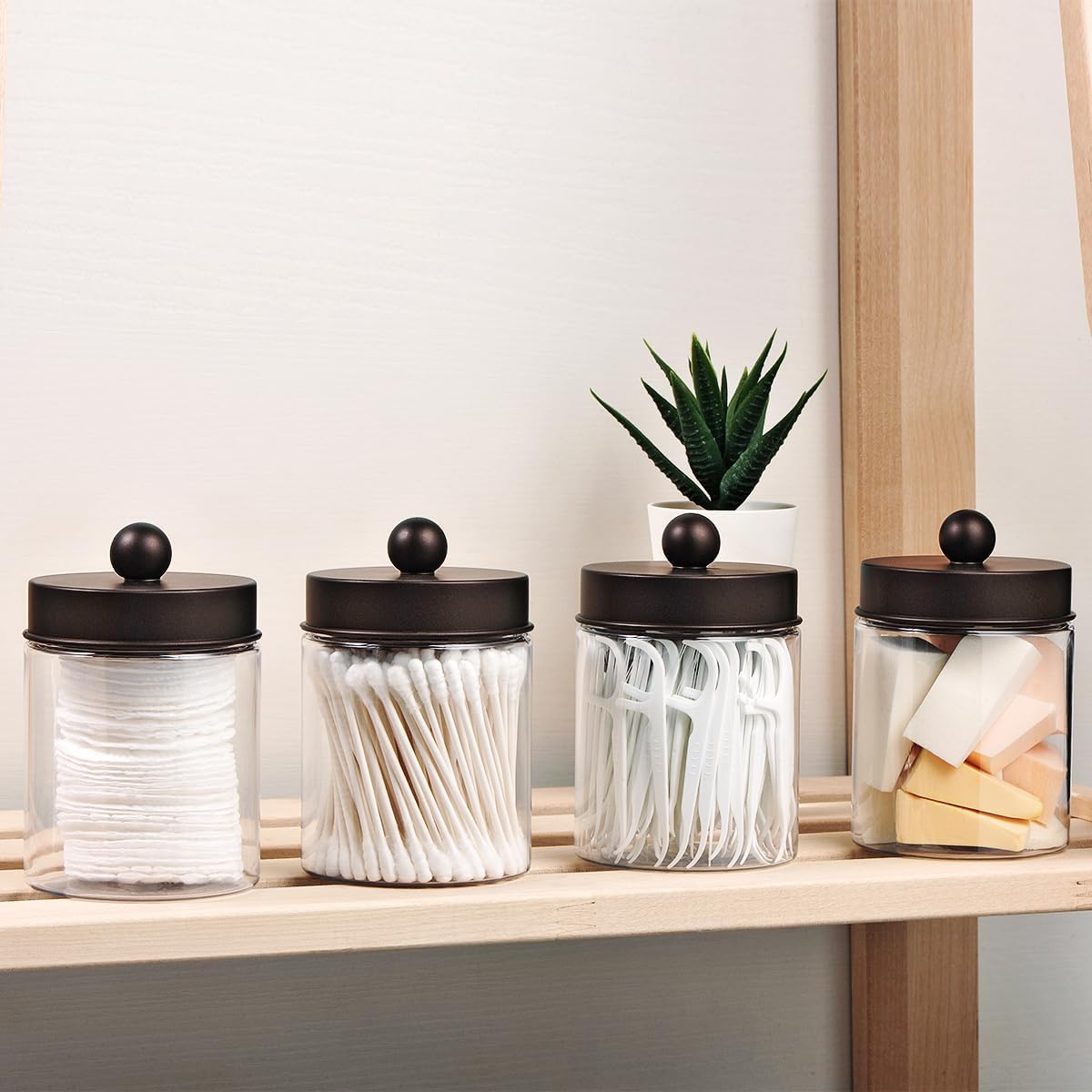 Amolliar Qtip Holder Dispenser - Clear Plastic Apothecary Jar for Cotton Swabs & Makeup Storage | Bronze Finish (4)