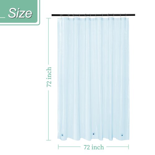 Mrs Awesome Clear Blue Shower Curtain Liner with 3 Magnets, 72x72 Premium Flexible Sturdy Plastic Shower Curtain for Bathroom Lightweight & Waterproof, Clear Blue