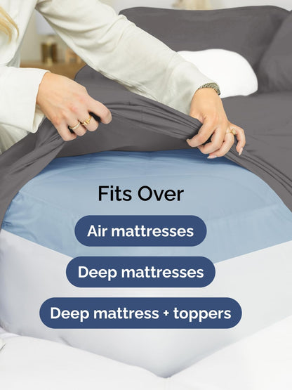 Skiennix Extra Deep Queen Sheet Set - 6 Piece Breathable Cooling Bedding - Soft, Wrinkle-Free Grey