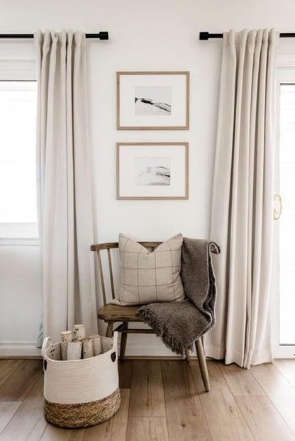Skiennix 100% Blackout Linen Curtains - Thermal Insulated Drapes for Bedroom | 50" W x 96" L, Cream