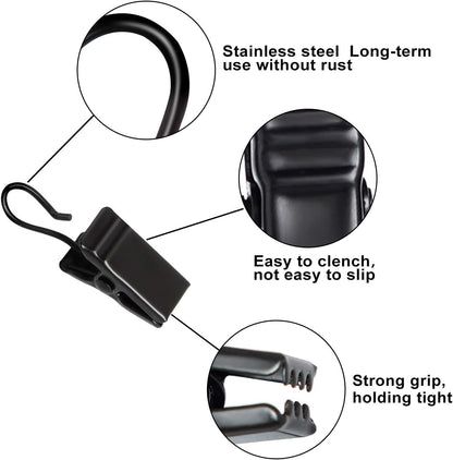 Skiennix 50pcs Stainless Steel Curtain Clips - Durable Bulldog Clips for Hanging Tablecloths & Tents