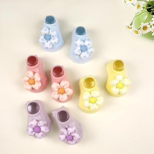 KEAINVRN Baby Girls' Socks - Flower Non-Slip Grip Ankle Socks for Toddlers | 4-Pack Set