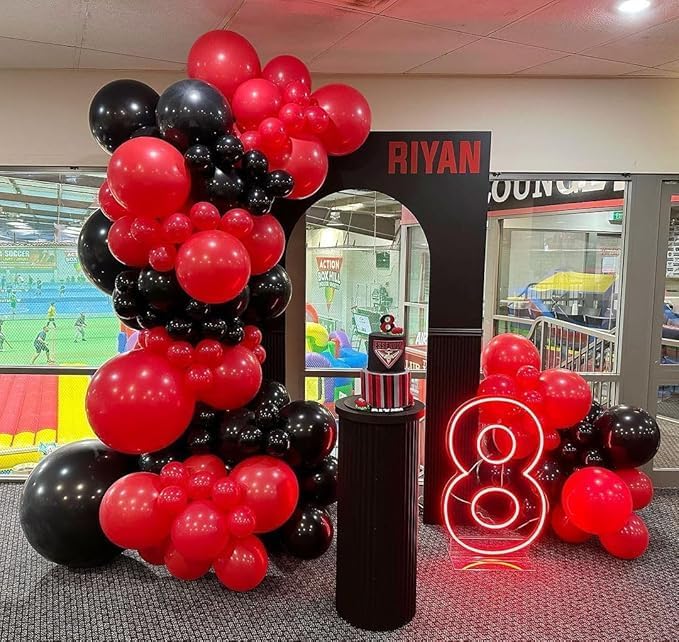 Skiennix 153-Pcs Red & Black Balloon Garland Kit - Festive Arch with Stars for Birthday & Graduation Decor