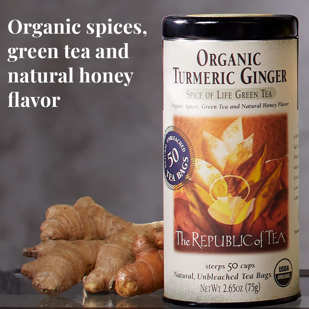 The Republic of Tea — Organic Turmeric Ginger Green Tea Refill, 50 Tea Bags, Naturally Caffeinated