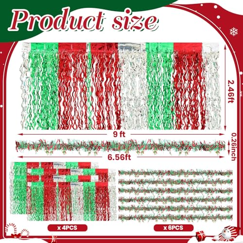 Crowye 10 Pcs Christmas Parade Float Decorations Red Silver Green Table Skirts & Foil Fringe Garland - Variation of THIS listing