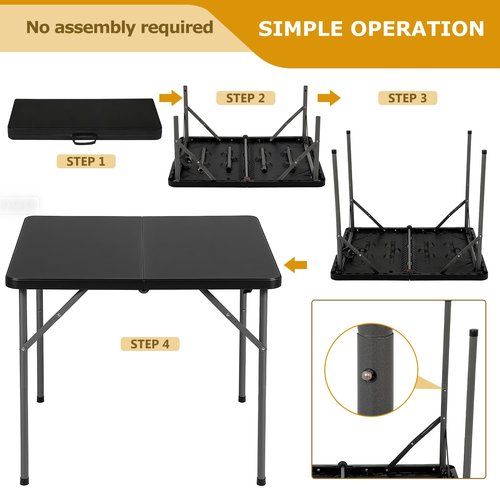 FDW 34" Folding Card Table Plastic Table Portable Square Height Dining Table Perfect for Party and Parties Backyard Events, Black