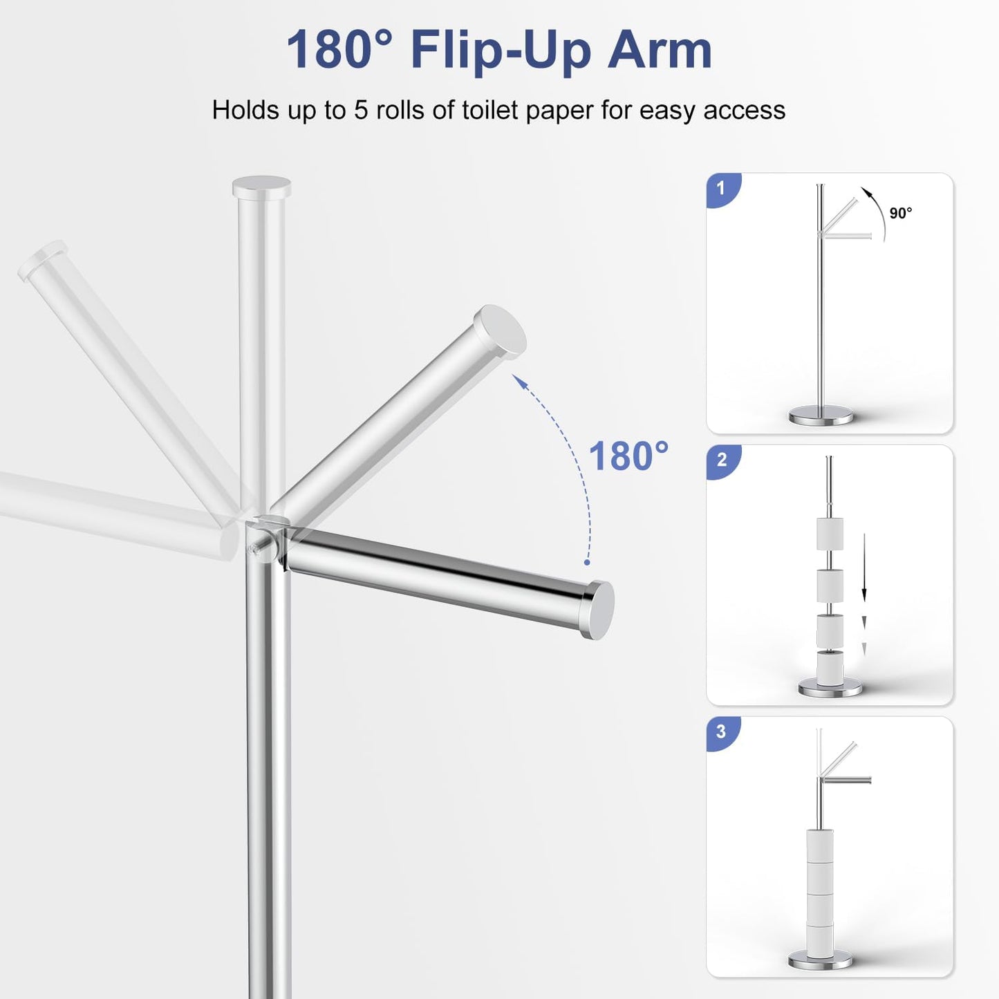 Polished Chrome Toilet Paper Holder Stand by [Brand Name] - Free Standing Design for 4 Rolls, Stainless Steel with Non-Slip Base