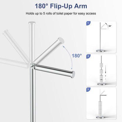 Polished Chrome Toilet Paper Holder Stand by [Brand Name] - Free Standing Design for 4 Rolls, Stainless Steel with Non-Slip Base