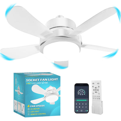 Socket Fan Light, Socket Fan, Socket Fan Light with Remote,Small Ceiling Fans with Lights,Screw in Ceiling Fan in Light Socket for Bedroom, Kitchen, Living Room, Garage (White, 15.8)