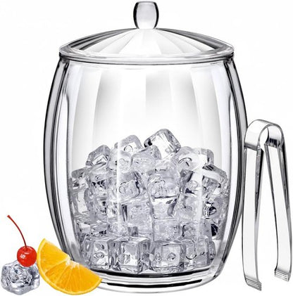 Amazing Abby - Icelyn - 3-Quart Plastic Double-Wall Ice Bucket with Lid and Tong, Insulated Bucket for Indoors and Outdoors, Good for Kitchen, Bar, and Restaurant, Perfect for Home and Commercial Use