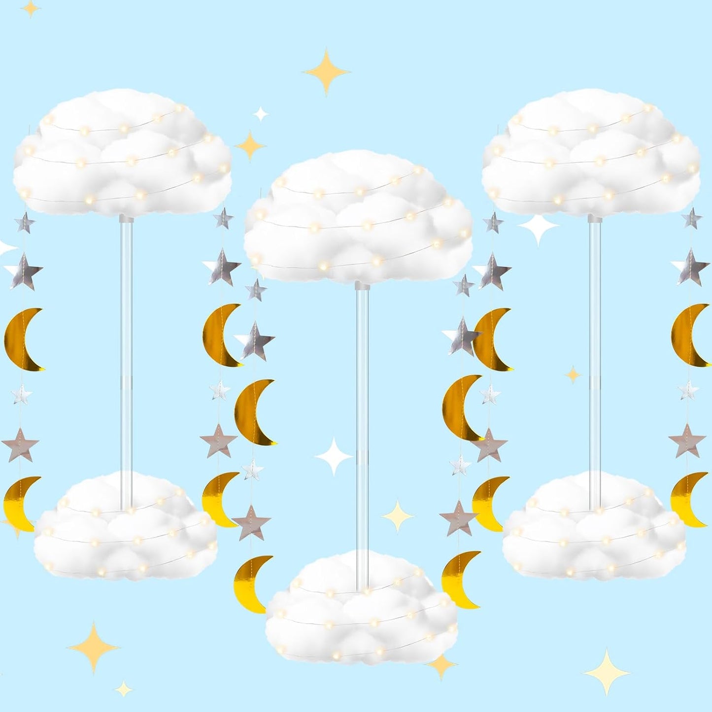 Skiennix 3D Fluffy Cloud LED Light Kit - Hanging & Table Centerpiece Decor for Baby Showers & Parties