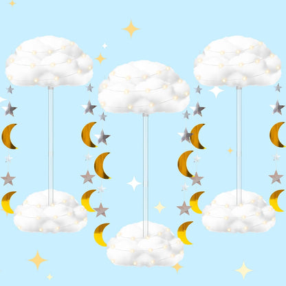 Skiennix 3D Fluffy Cloud LED Light Kit - Hanging & Table Centerpiece Decor for Baby Showers & Parties