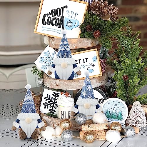Blue Christmas Gnome Decorations Set of 3 Handmade Holiday Farmhouse Decor