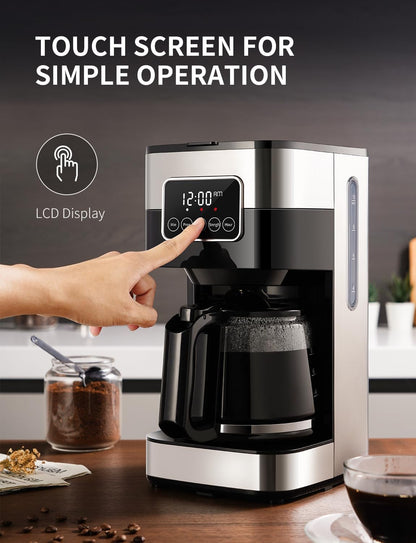 SHARDOR 10-Cup Coffee Maker - Programmable Drip Machine with Auto Shut Off & Permanent Filter - Silver