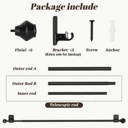 Curtain Rods No Drilling for Windows 36 to 48 Inch, 5/8 Inch Telescoping Adjustable Black Curtain Rod with Adhesive Holders, Renter Friendly for Bedroom Kitchen Apartment(36"-48")