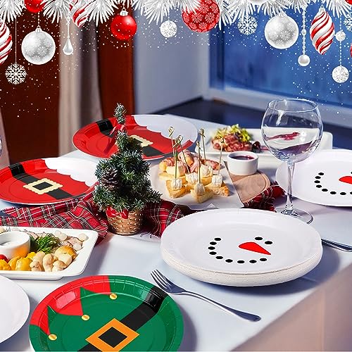 100 Pcs Christmas Paper Plates 9 Inch Santa Gingerbread Snowman - Novel
