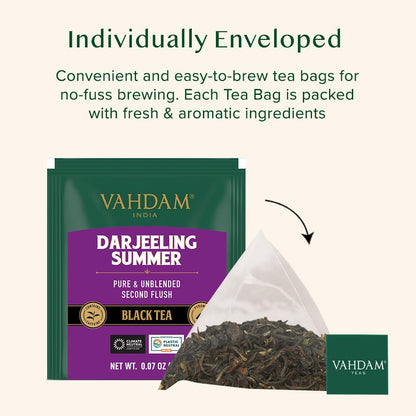 VAHDAM Darjeeling Black Tea Bags - 100 Count | High Caffeine, Non-GMO, Gluten-Free | Smooth & Fruity Flavor