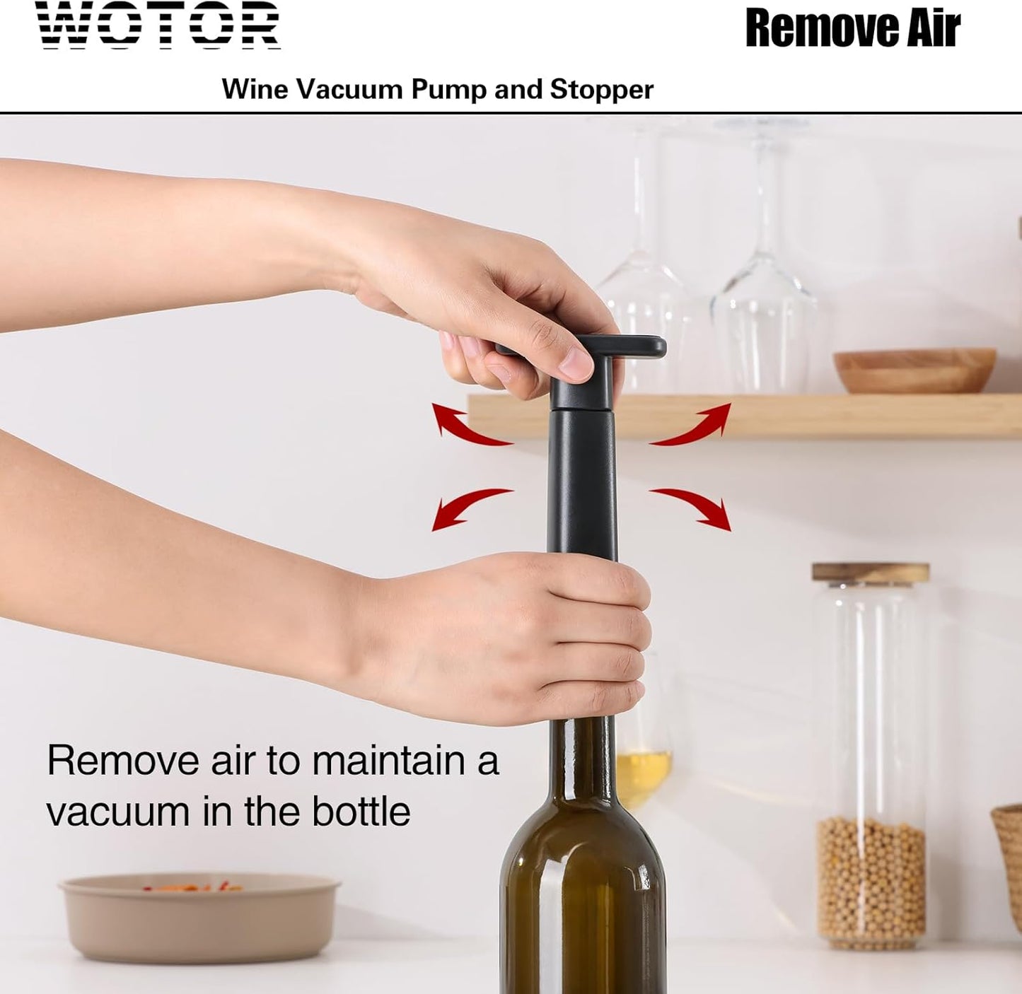 WOTOR Wine Saver Vacuum Pump with 4 Stoppers, Wine Stopper, Wine Preserver, Reusable Bottle Sealer Keeps Wine Fresh, Ideal Wine Accessories Gift