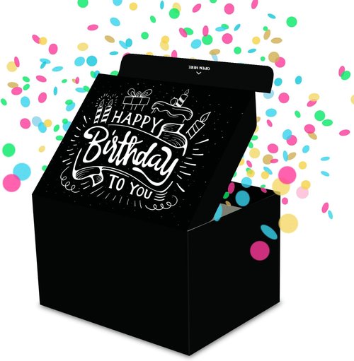 FETTIPOP Confetti Surprise Gift Box - Black Premium Exploding Prank Kit | 7.2x5.5x4.3 in.