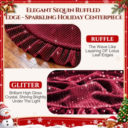 Ruffled Velvet Christmas Tree Skirt Burgundy 36 Inch Holiday Decor
