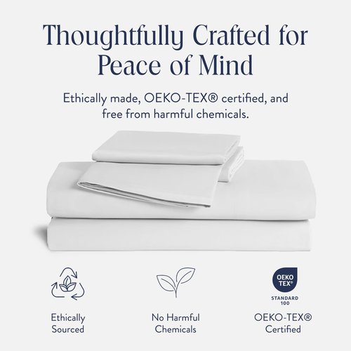 Brooklinen Luxury Sateen 4 Piece Sheet Set - 100% Cotton Bed Sheets, Soft & Durable Piece King Size Sheets Set in White, Oeko-TEX Certified Bedding Set, 1 Fitted Sheet, 1 Flat Sheet, 2 Pillowcases