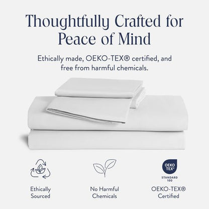 Brooklinen Luxury Sateen 4 Piece Sheet Set - 100% Cotton Bed Sheets, Soft & Durable Piece King Size Sheets Set in White, Oeko-TEX Certified Bedding Set, 1 Fitted Sheet, 1 Flat Sheet, 2 Pillowcases