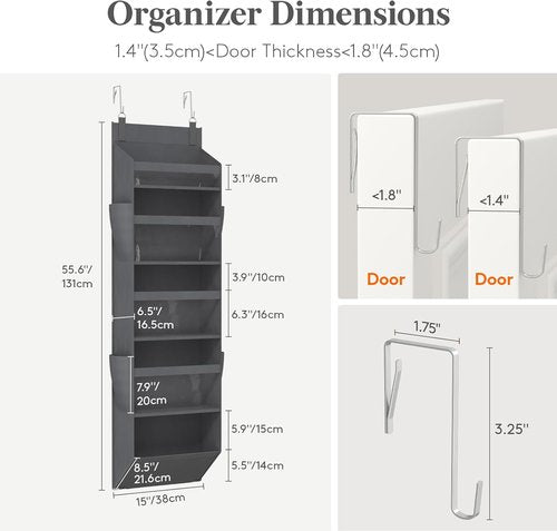 Lifewit Over The Door Organizer - Clear Window Hanging Storage with 4 Side Pockets | 40 lbs Load Capacity, Gray