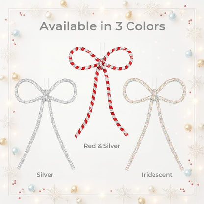 Regine Switzerland Handmade Rhinestone Christmas Bow Ornaments - Glitter Candy Cane Design | Red & Silver, Small, Reusable Holiday Décor