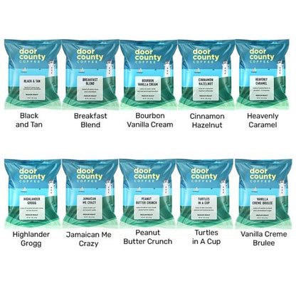 Door County Coffee Gourmet Flavored Coffee Sampler Pack - 10 Unique Specialty Grade 1 Arabica Bags | 1.5 oz Each