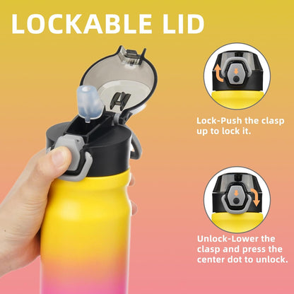Skiennix Insulated Water Bottle - 18 oz Stainless Steel Flask with Straw & Carry Loop | Leak-Proof Rainbow Design
