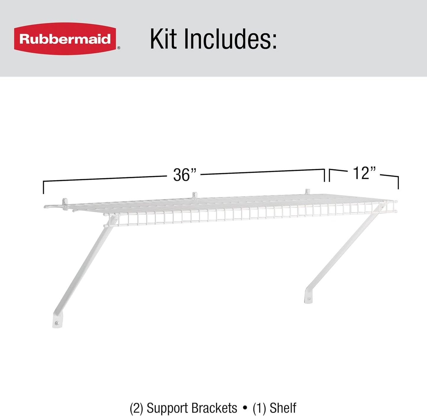 Rubbermaid Direct Wall Shelf - 3 Ft. Wide Wire Shelving Organizer with Mounting Hardware | White