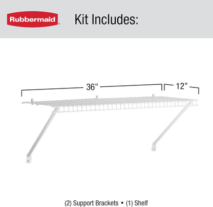 Rubbermaid Direct Wall Shelf - 3 Ft. Wide Wire Shelving Organizer with Mounting Hardware | White
