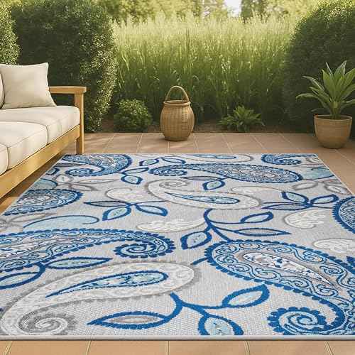 JONATHAN Y Paisley High-Low Indoor Outdoor Area Rug 3X5 Blue/Light Gray, Julien for Backyard, Patio, Porch, Easy-Cleaning, High Traffic, Pet-Friendly, Non-Shedding (AMC102C-3)
