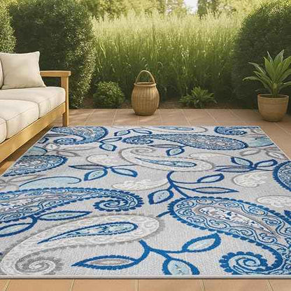 JONATHAN Y Paisley High-Low Indoor Outdoor Area Rug 3X5 Blue/Light Gray, Julien for Backyard, Patio, Porch, Easy-Cleaning, High Traffic, Pet-Friendly, Non-Shedding (AMC102C-3)