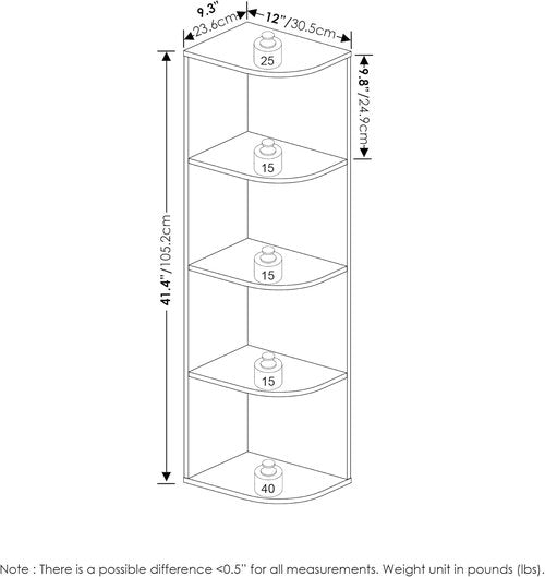 Furinno Pasir 4-Tier Corner Bookcase - Stylish Open Shelf Design in White Finish