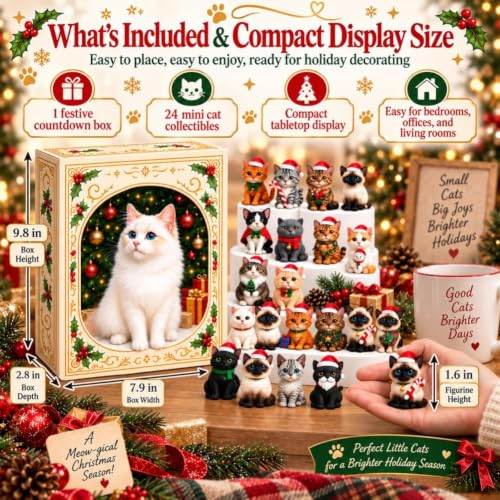 Cat Advent Calendar 2026 Christmas Countdown Kitten 3D Figure Set - 1pc