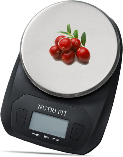 NUTRI FIT Digital Food Scale - Accurate Weight Measurement in Grams & OZ | Stainless Steel, Black Finish