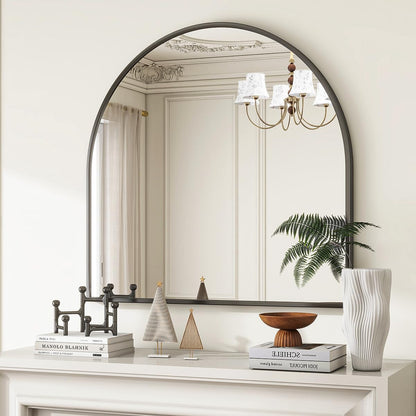 VooBang Wide Arched Wall Mirror - 31 x 32 Inch Modern Bathroom Vanity Mirror in Black | Stylish Metal Frame