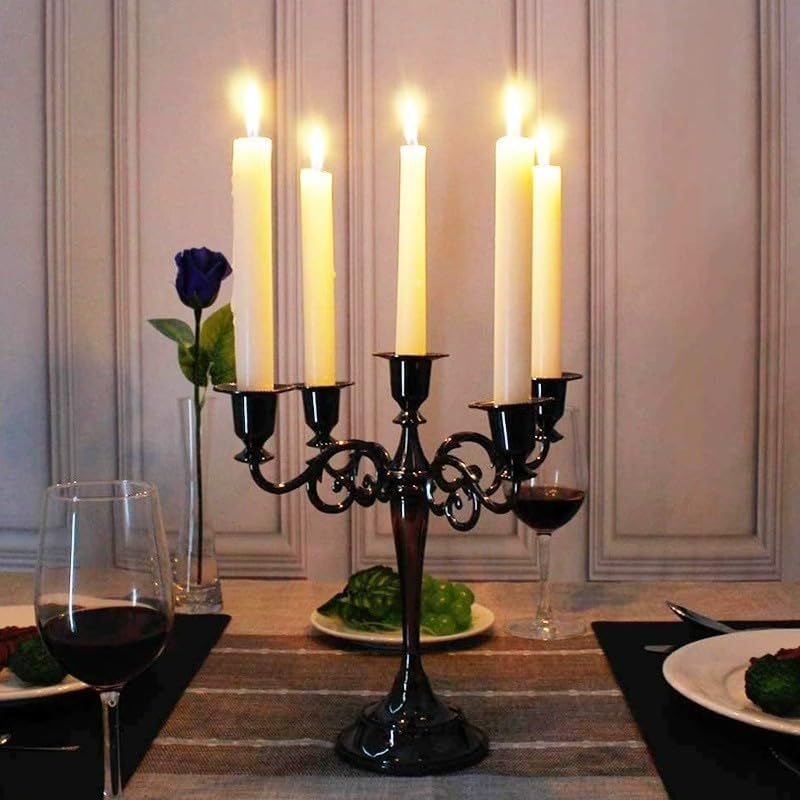 Skiennix Black Candelabra Candle Holders - 10.6-Inch Tall for Pillar & Taper Candles | Easy Assembly Halloween Decor