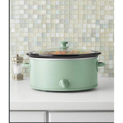 Mainsttays 6 Quart Oval Slow Cooker, Sage Green Finish, Glass Lid, Removable Stoneware Crock, Three Temperature Settings, Cool-Touch Lid Handle, Dishwasher Safe Parts, Model MS54100112168S