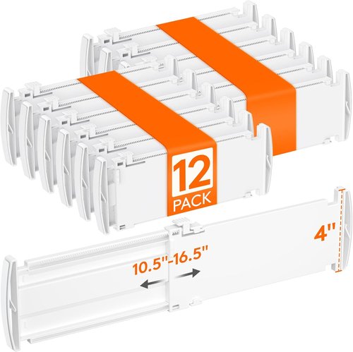 Lifewit Drawer Dividers - Expandable 12-Pack Adjustable Organizers for Clothes | 27-42cm/10.5-16.5" - White