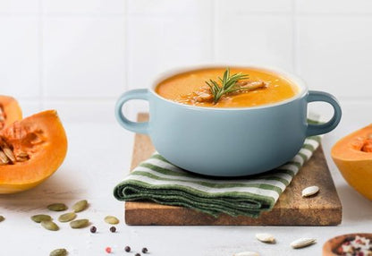 Kook Ceramic Soup Crocks - Oven & Microwave Safe Bowls with Handles | 18 oz, Set of 4 in Pale Blue