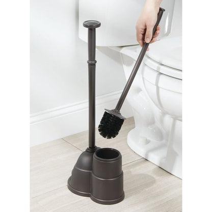 mDesign Plunger and Brush Set for Toilet Bowl - Hidden, Modern Toilet Brush and Plunger Set with Caddy - Brush Cleaner and Plunger Combo with Holder for Bathroom - Hyde Collection - Bronze