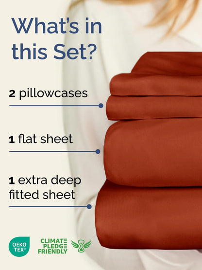 Skiennix Extra Deep Twin XL Sheet Set | 4-Piece Breathable Cooling Bedding - Soft, Wrinkle-Free Terracotta