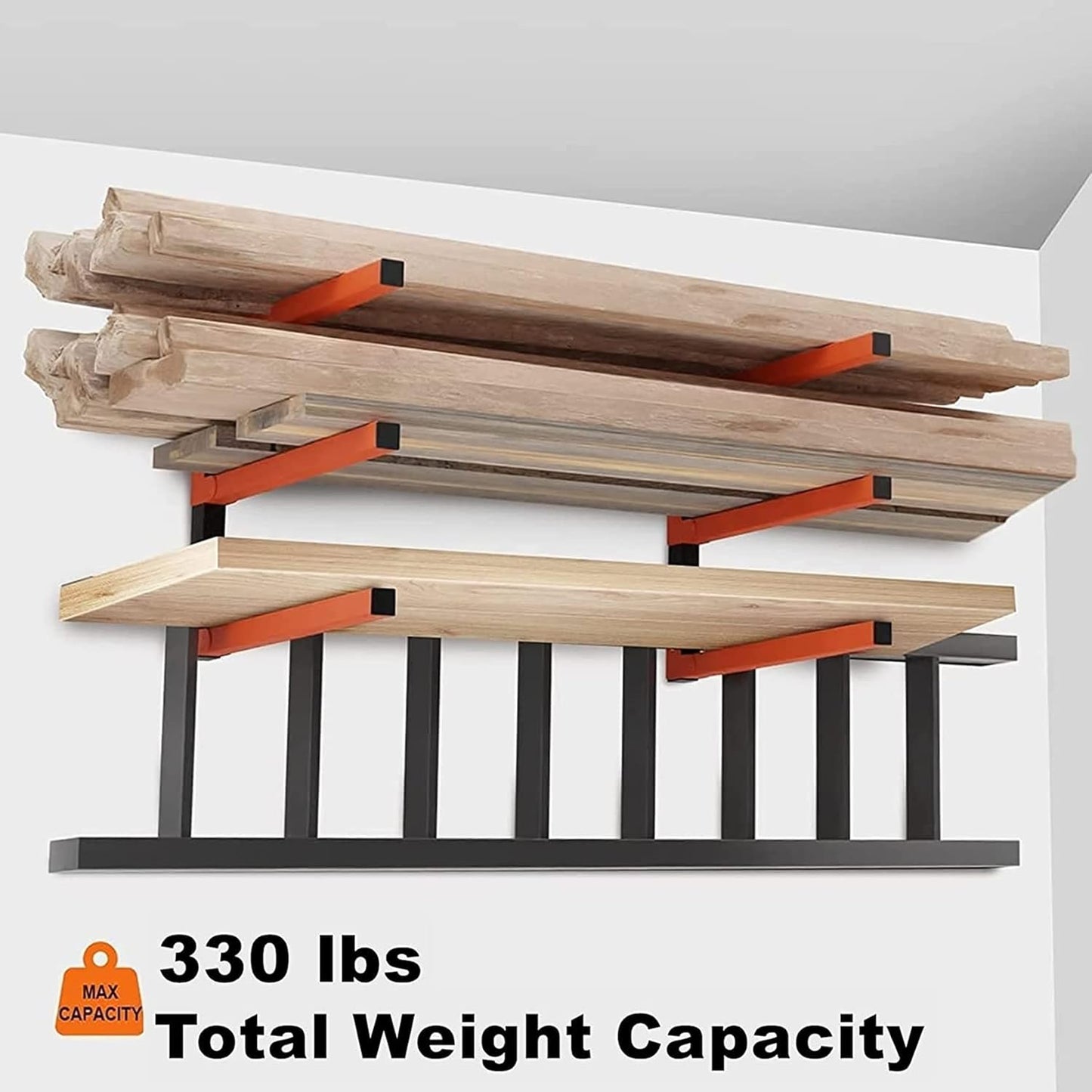 WALMANN Heavy-Duty Lumber Storage Rack - Wall Mount Overhead Wood Organizer | 2 Pairs